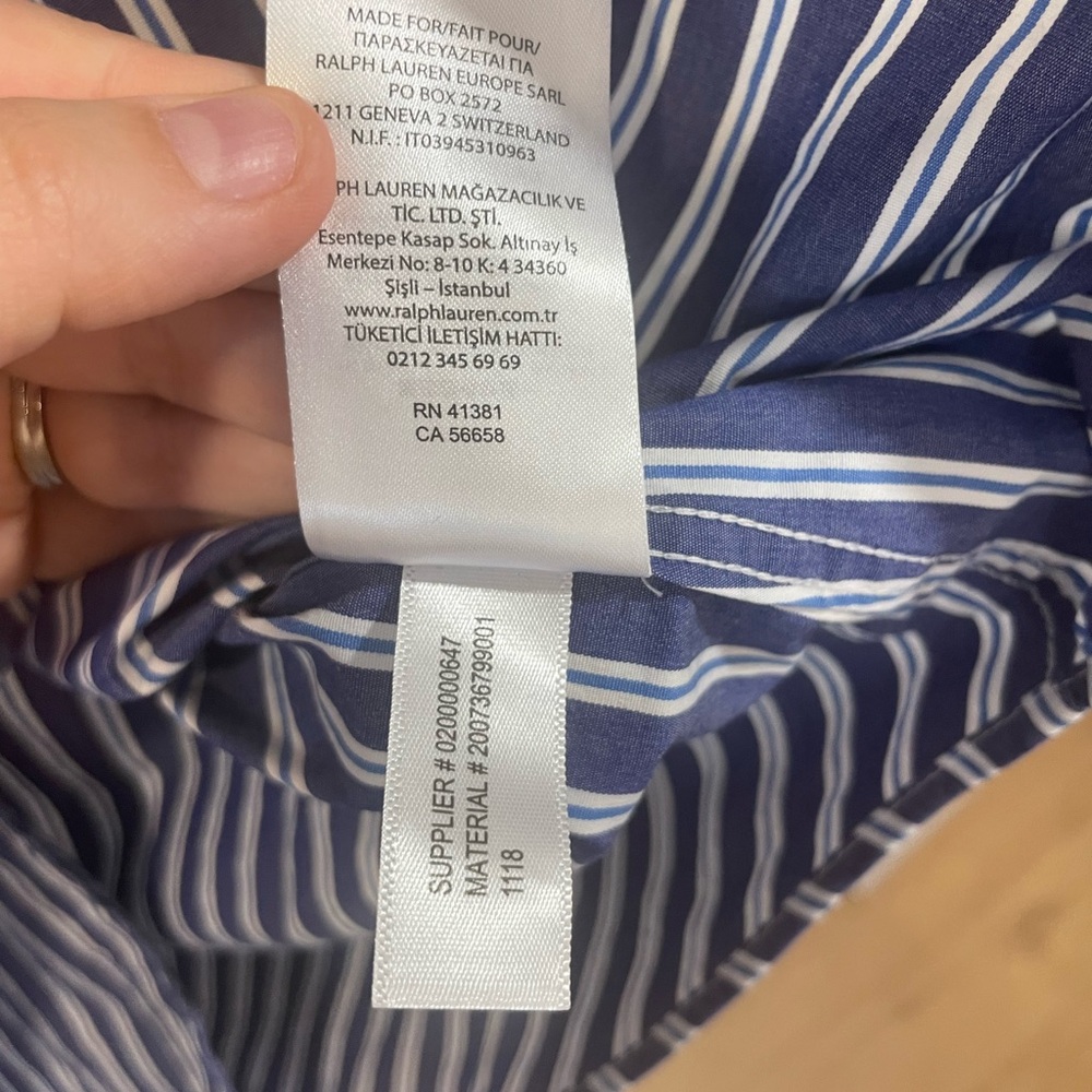 Lauren Ralph Lauren Women’s Navy and White Cotton Striped Shirt sz XL - Picture 5 of 8